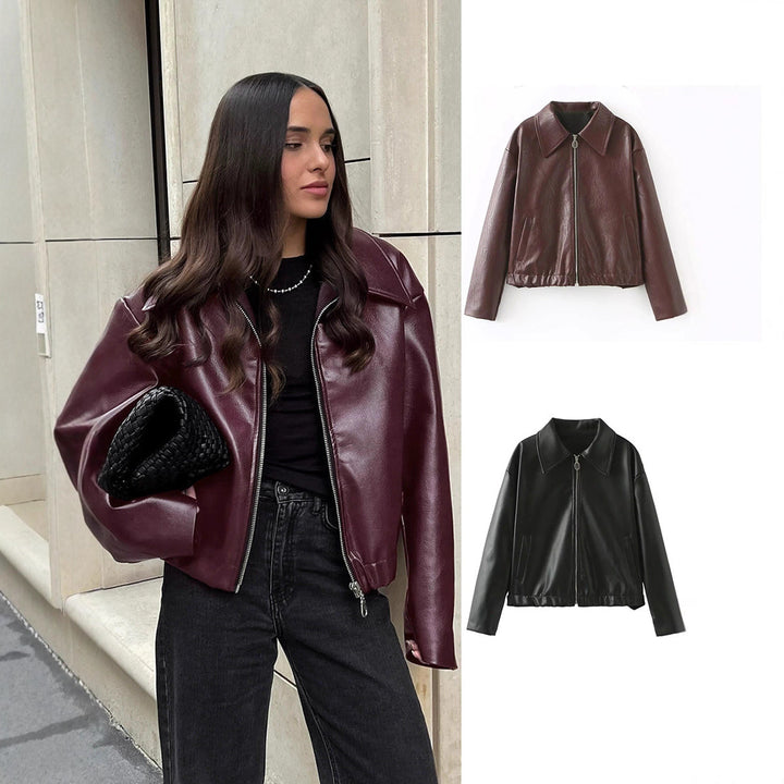 Veste élégante pour femmes en simili cuir au design moderne avec fermeture éclair pratique Lune London
