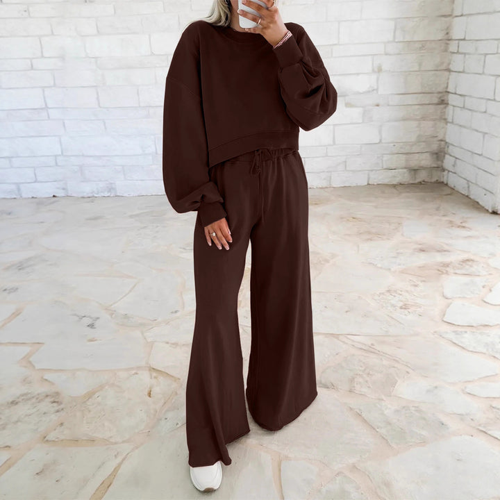 Ensemble de sport confortable pour femme avec sweat-shirt court décontracté et pantalon large coupe Chic & Stil