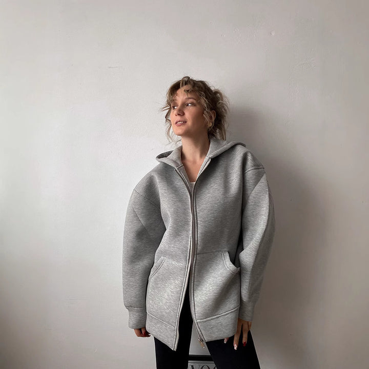 Oversized hooded jacket for women with full zip and practical pockets Lune London