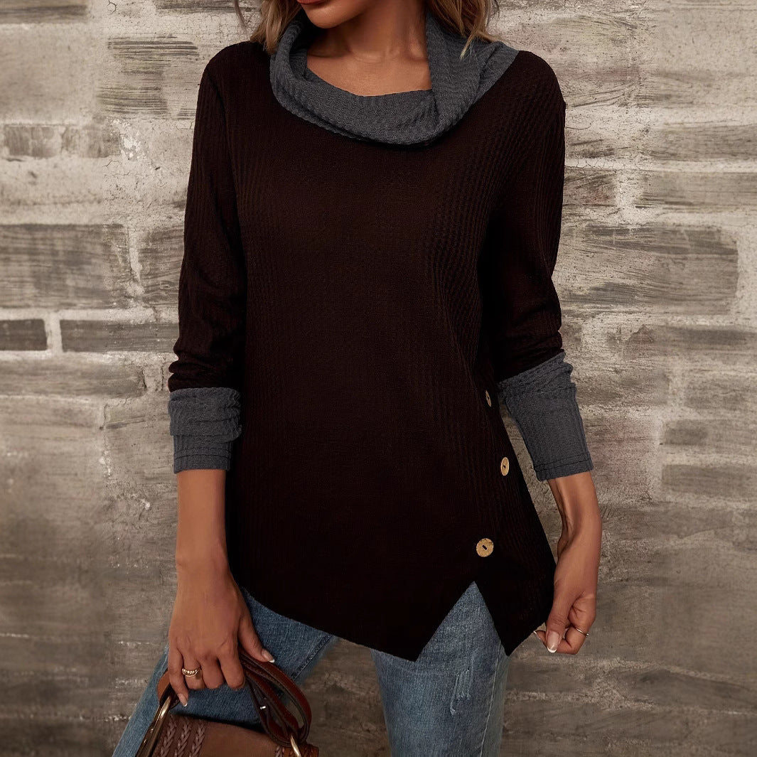 Women long sleeve T-shirt with wide collar and textured premium material Lune London