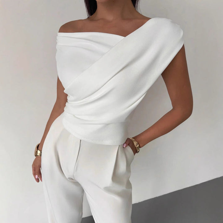 Women Elegant Draped Top with Asymmetric Cut Lune London