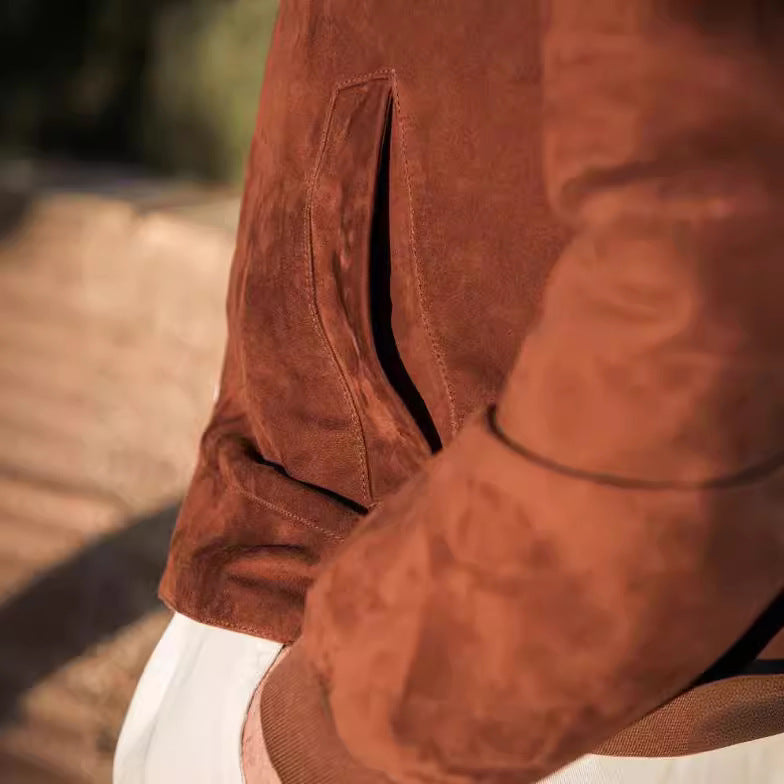 High-quality suede jacket for men with high collar Lune London