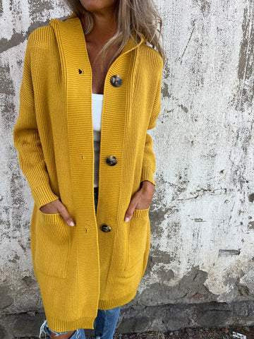 Ladies cardigan with hood and large buttons Lune London