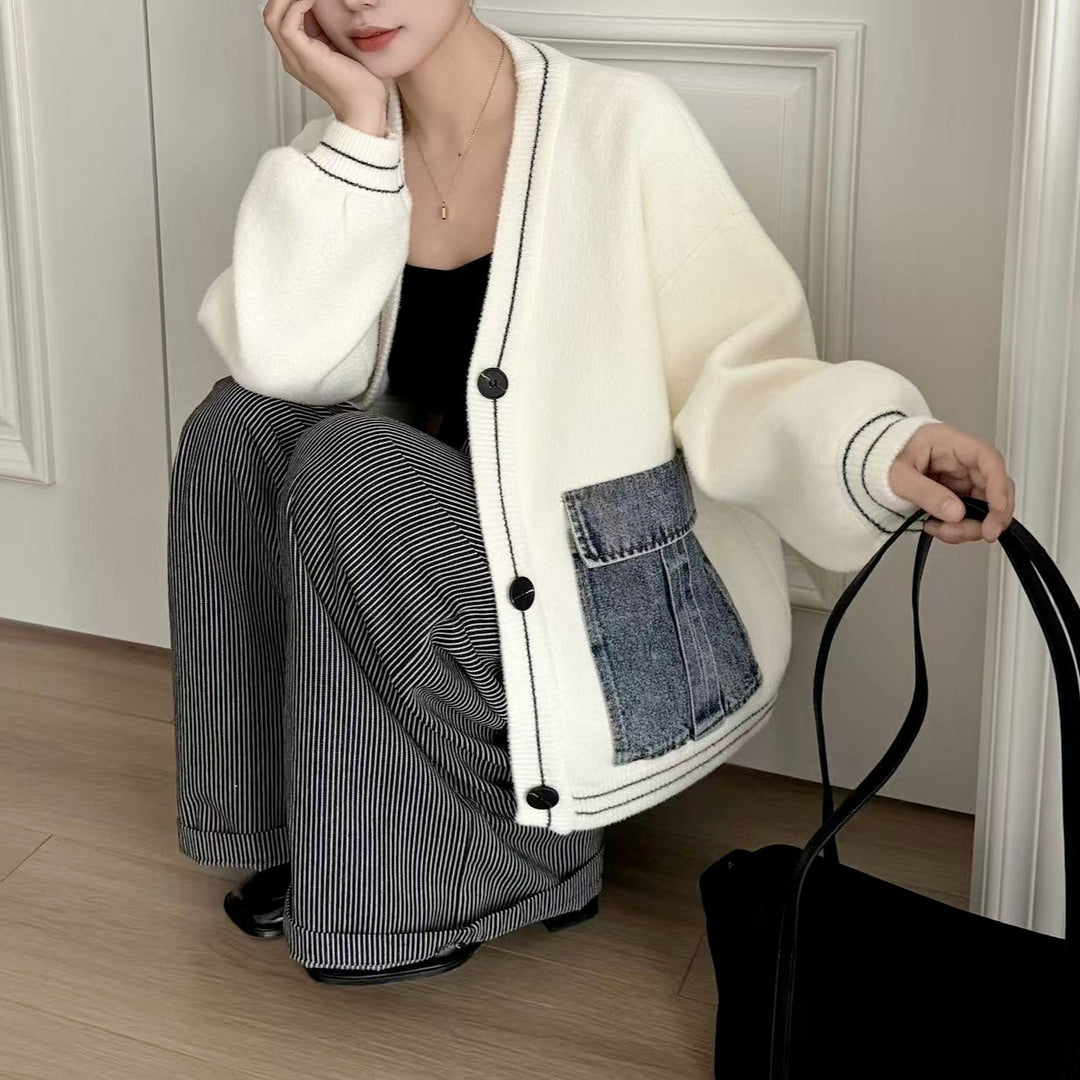 Cardigan féminin à la mode avec des détails en denim Chic & Stil
