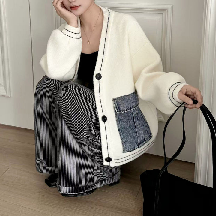Cardigan féminin à la mode avec des détails en denim Chic & Stil