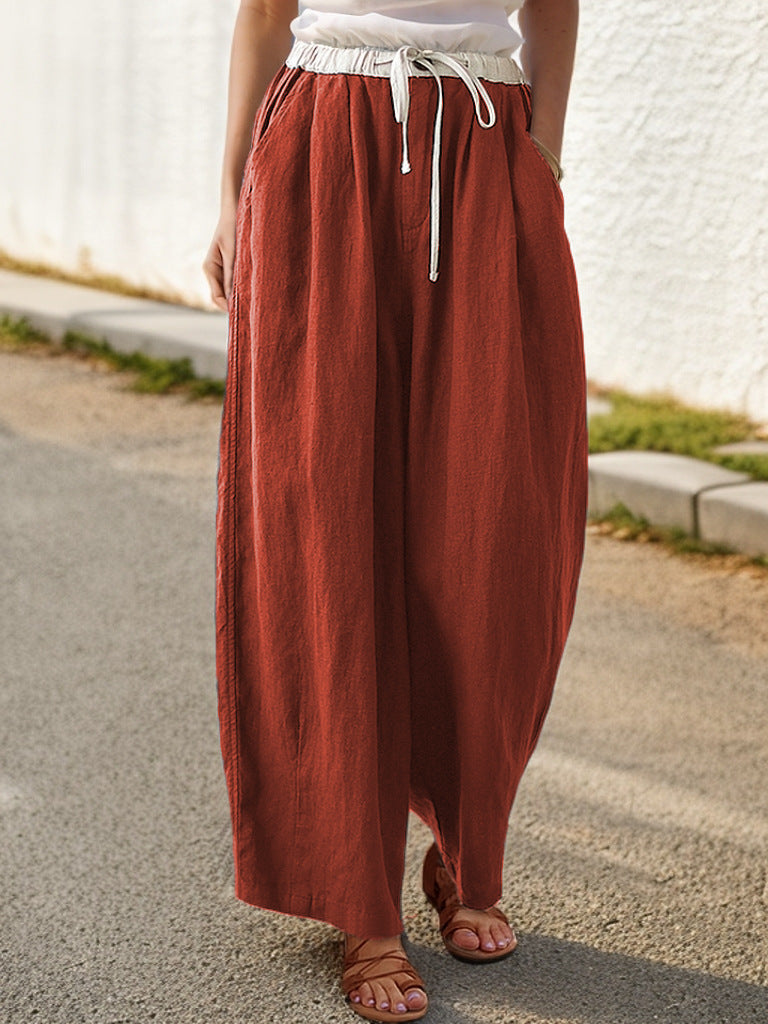 Loose linen pants for women with elastic waistband and stylish drawstring Lune London