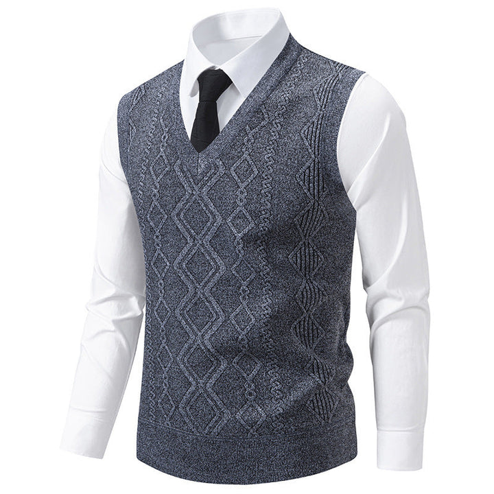 Men's Knit Sweater with V-Neck and Textured Cable Pattern Lune London