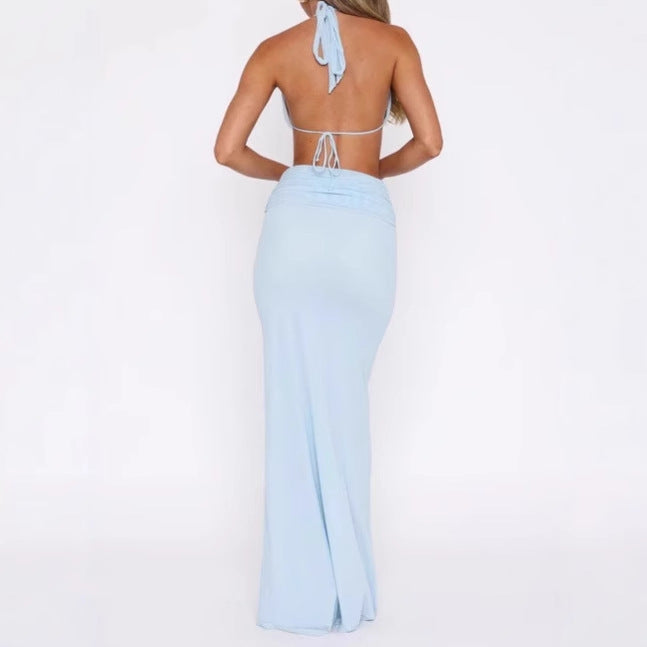 Luxury maxi dress for ladies with deep V-neck and bold cut-out details Lune London