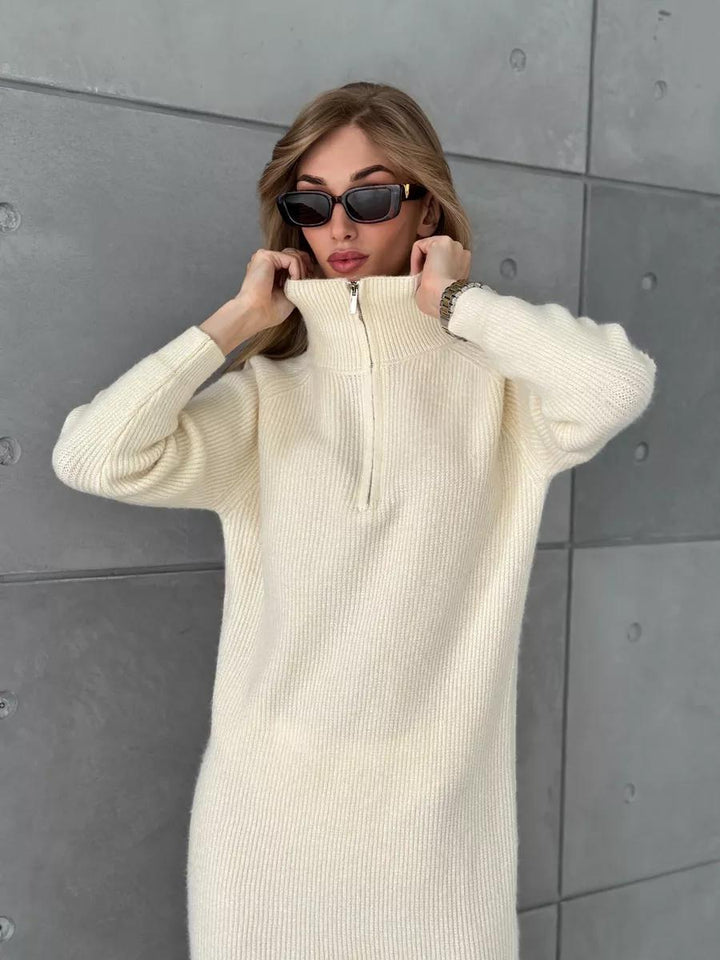 Knit dress for women with high collar and zipper Lune London