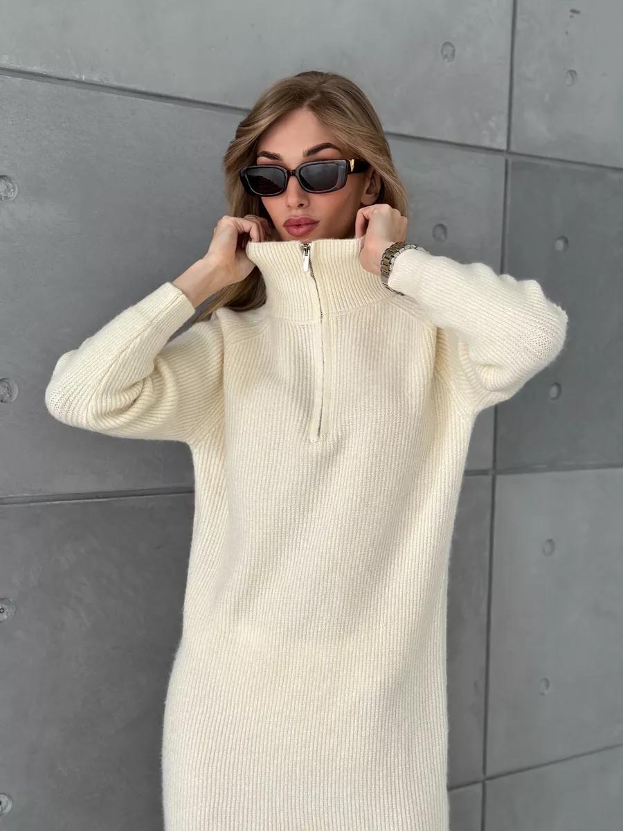Robe tricotée pour femmes avec col montant et fermeture éclair Chic & Stil