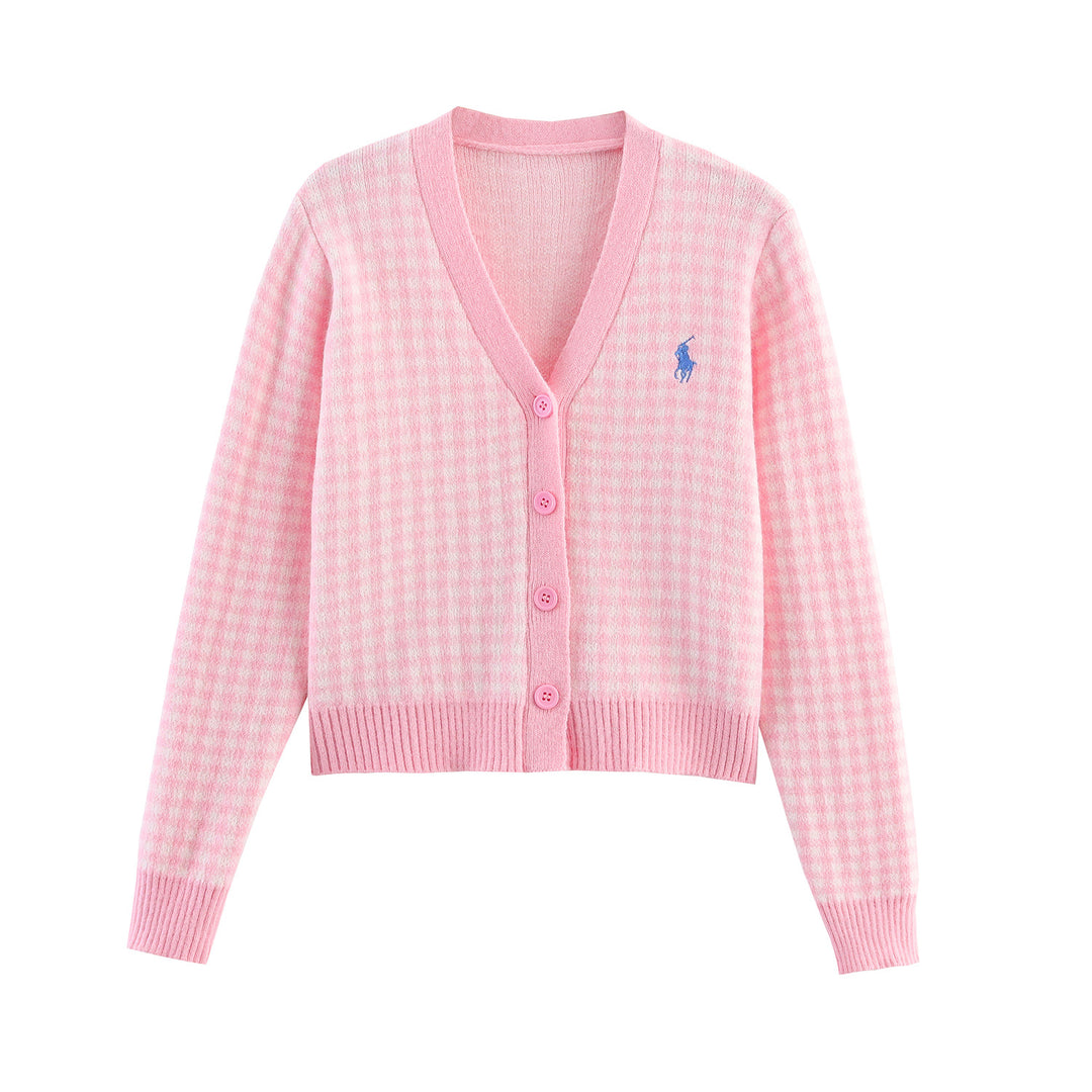 Women's knitted jacket with plaid pattern and button details Lune London