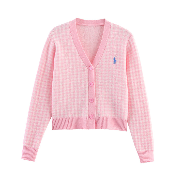 Women's knitted jacket with plaid pattern and button details Lune London