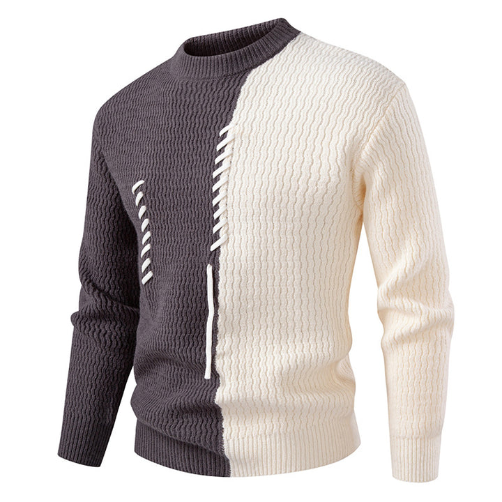 Chunky knit sweater for men with asymmetric pattern and decorative detail Lune London