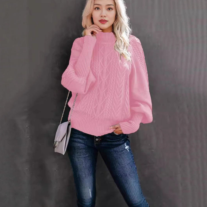 Knitted pullover for women with a high collar and voluminous sleeves Lune London