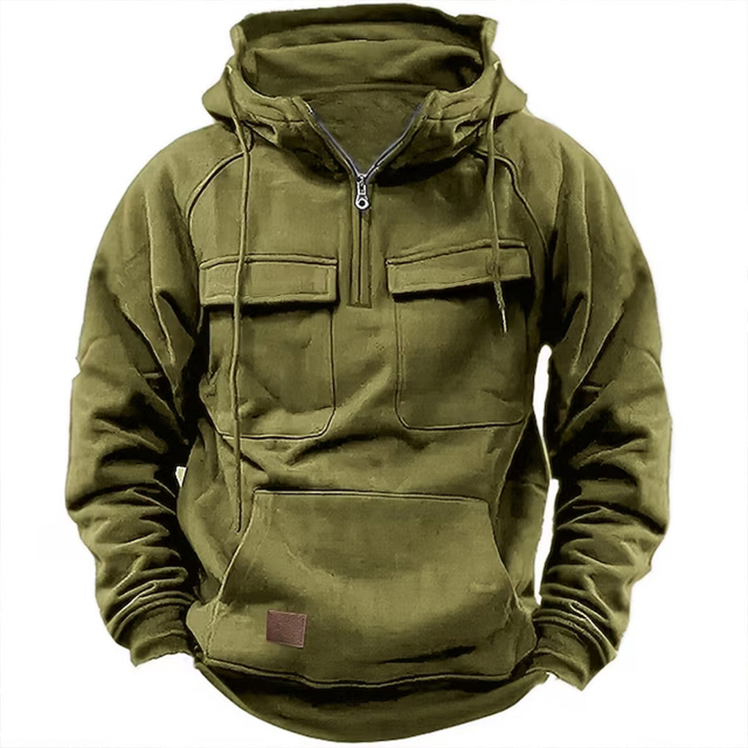 Men's Utility Hoodie with applied pockets and half-zip Lune London