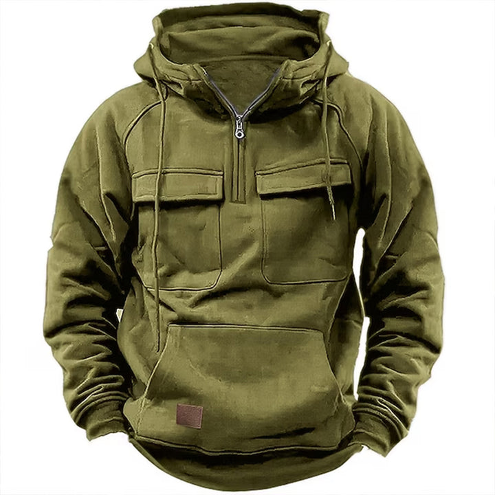 Men's Utility Hoodie with applied pockets and half-zip Lune London