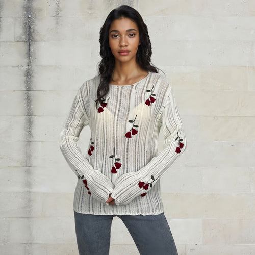 Knit sweater for women with floral appliques Lune London