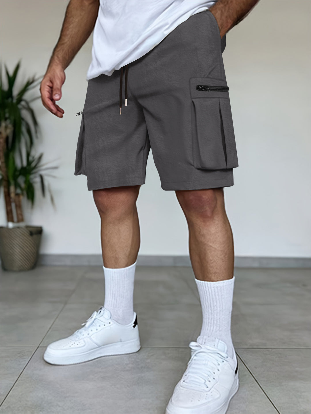Shorts cargo utilitaires pour hommes avec poches à fermeture éclair Lune London