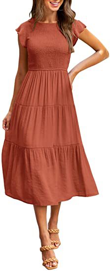 Maxi dress for women with elastic top and flared skirt Lune London