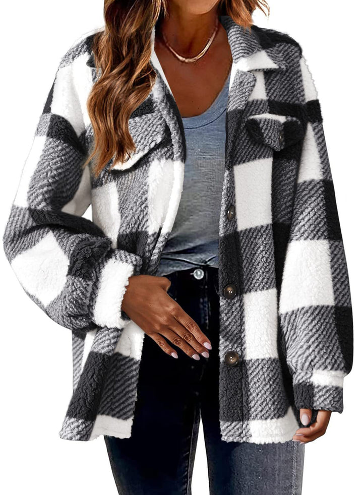 Ladies Cozy Tartan Jacket with Buttons and Chest Pocket Lune London