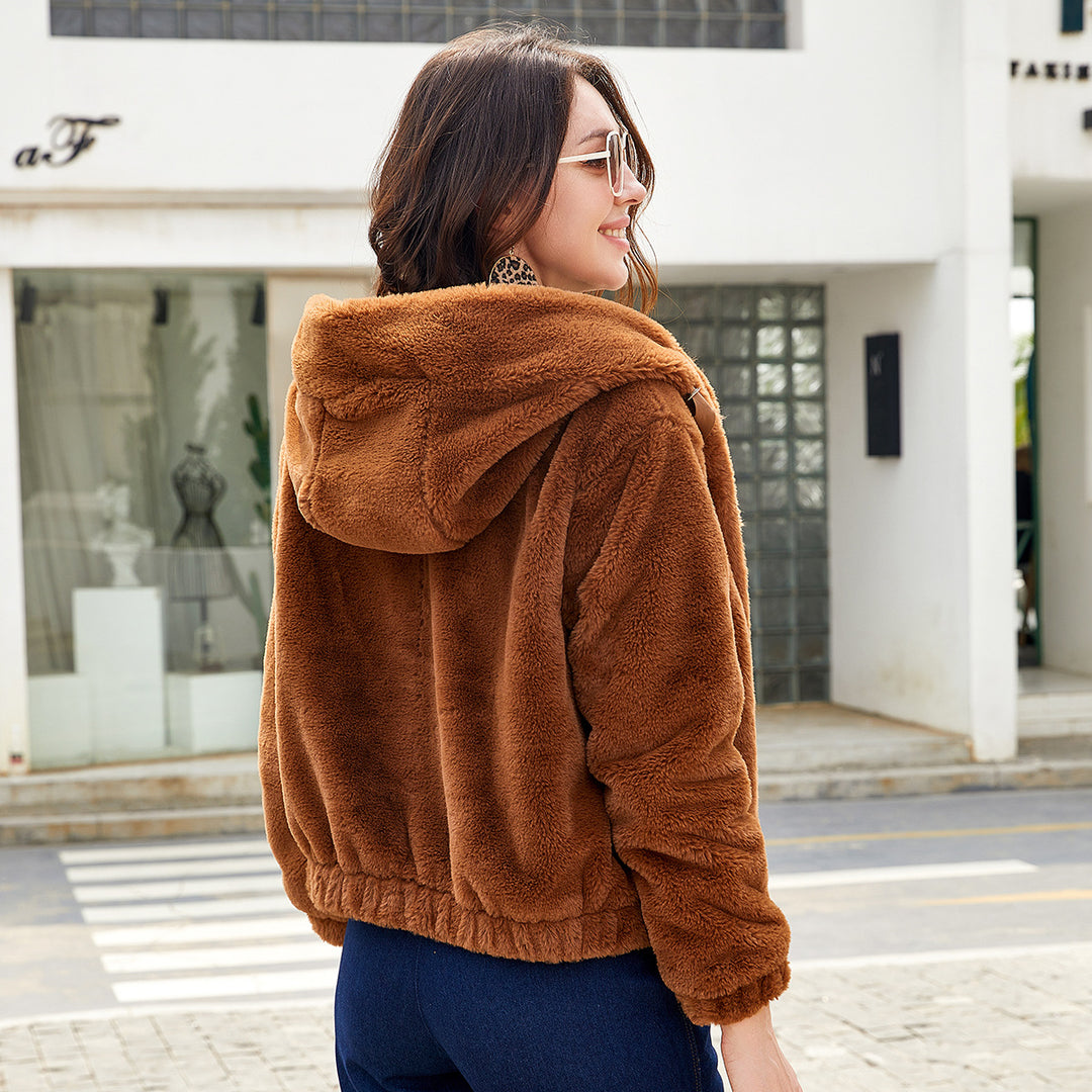 Women’s plush jacket with high collar Lune London