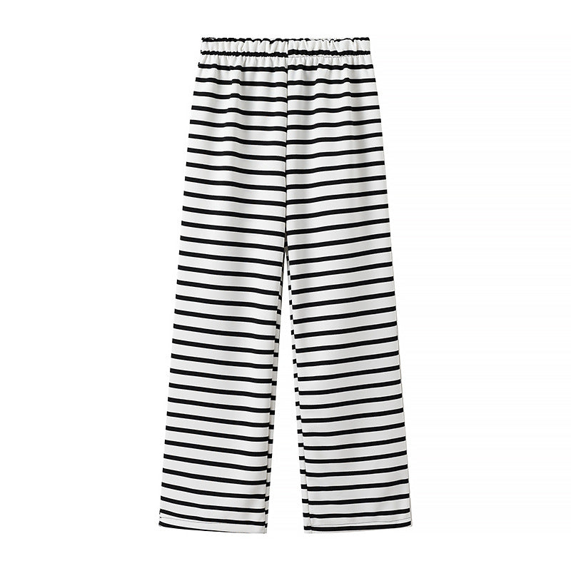 Pantalons palazzo rayés tendance pour femmes avec ceinture élastique Chic & Stil