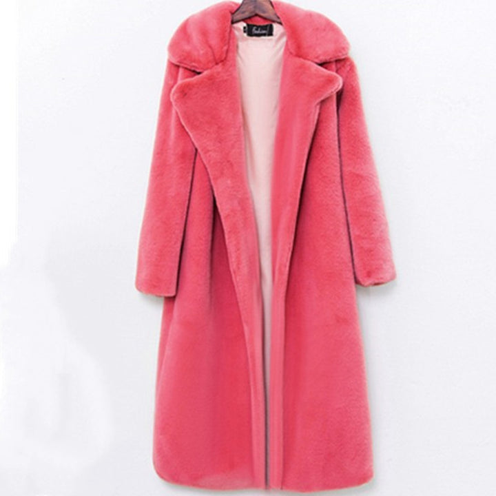 Ladies Long Teddy Coat with Wide Lapels and Elegant Cut Lune London
