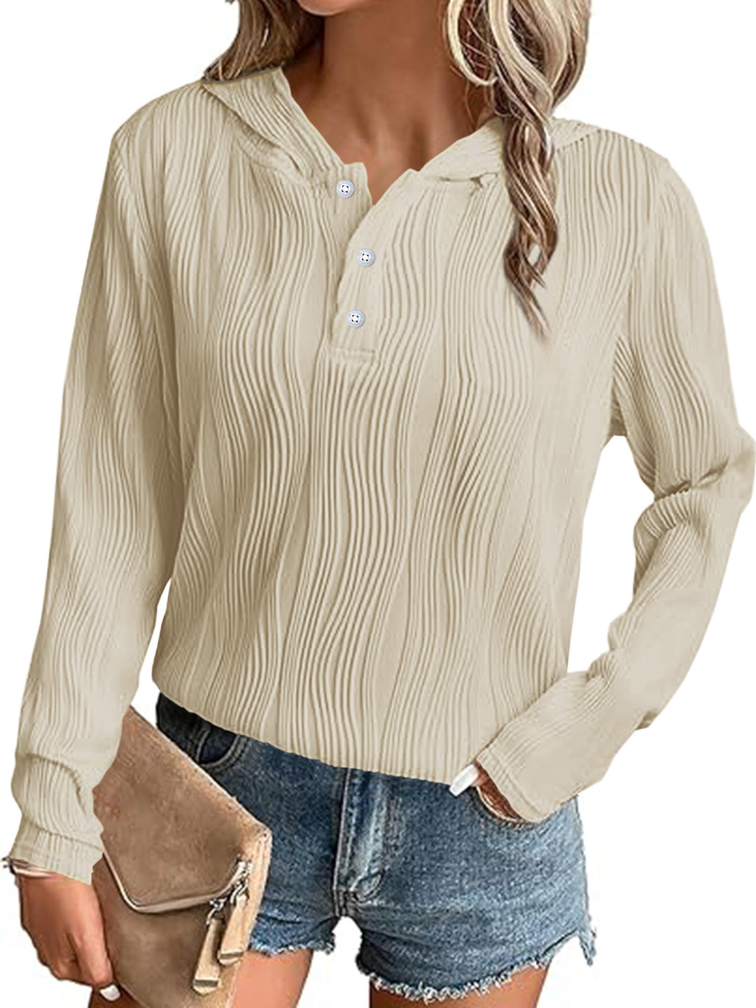 Casual hooded T-shirt for women with textured surface Lune London