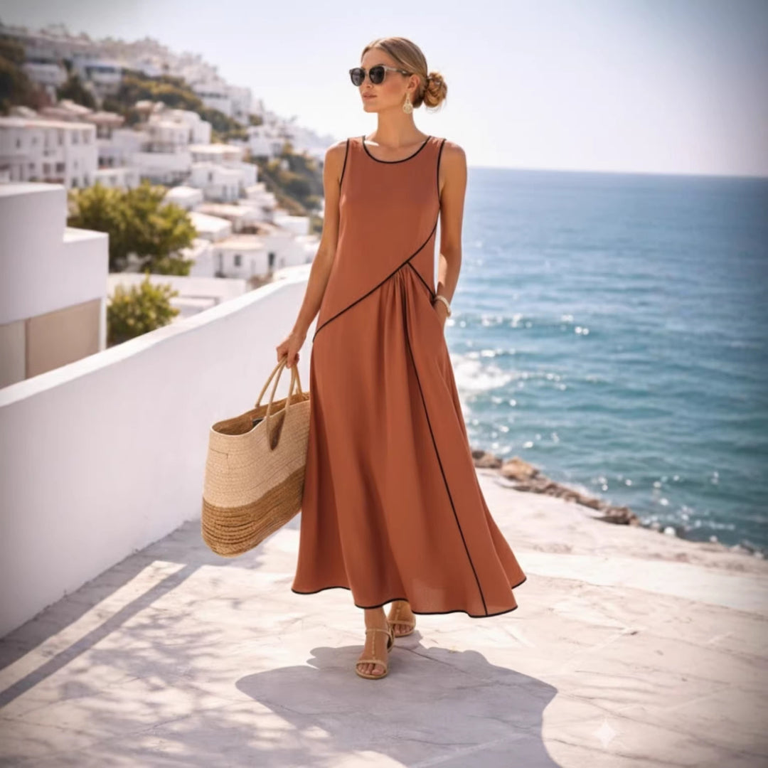 Women’s maxi dress with flowing cut and asymmetric design Lune London