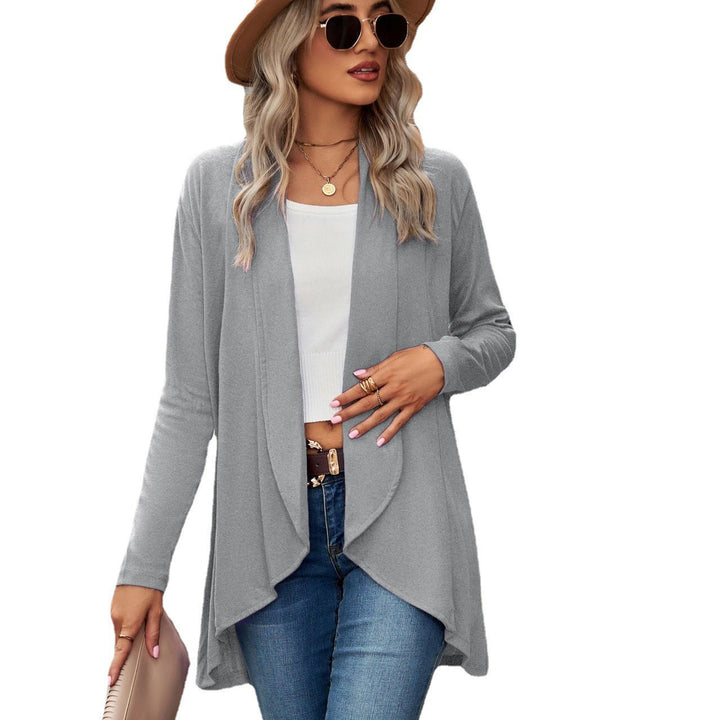 Women casual long cardigan in soft fabric with asymmetrical hem Lune London