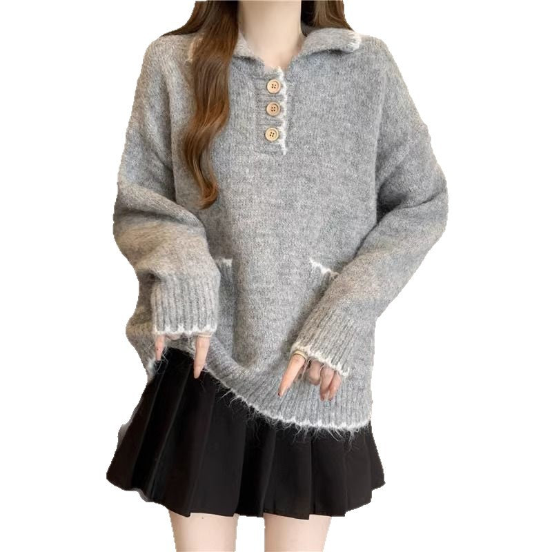 Pull en tricot pour femmes avec col et détails de boutons Chic & Stil