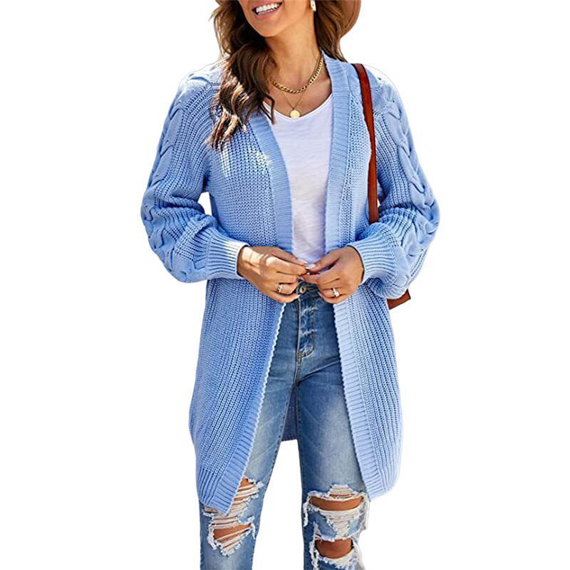 Ladies Large knit cardigan with cable pattern and oversized sleeves Lune London