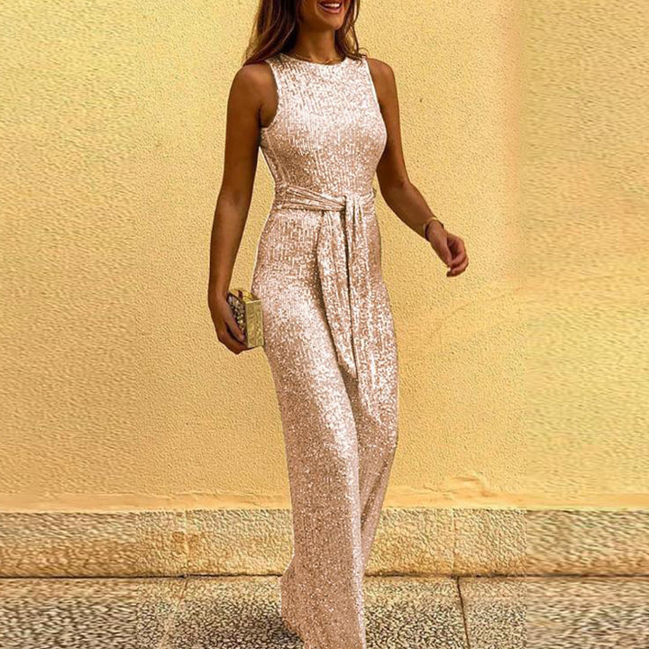 Sparkling evening dress for women with elegant waist belt Lune London