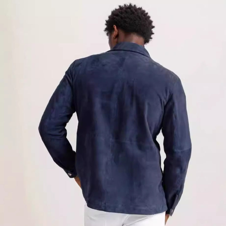 Suede jacket for men with a modern high collar and practical pockets Lune London