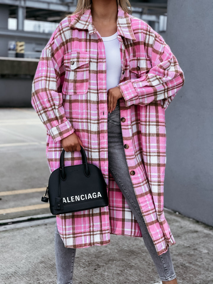 Checked shirt coat for women in soft cotton blend Lune London
