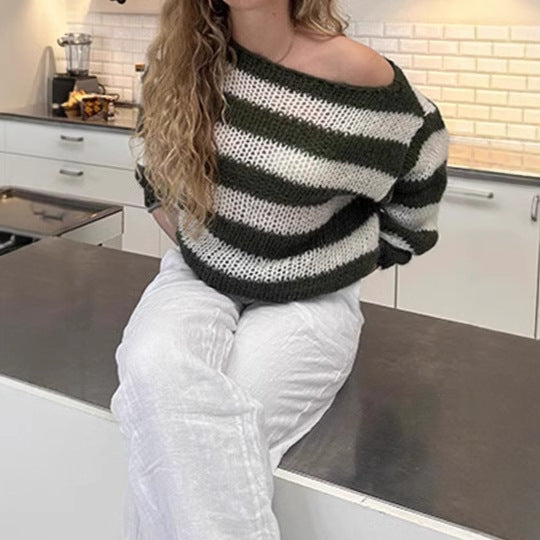 Lune London | Women's knitted sweater with wide stripe pattern and voluminous sleeves