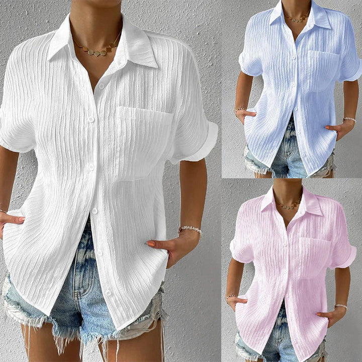 Women's Short Sleeve Shirt Blouse with Structured Material Lune London