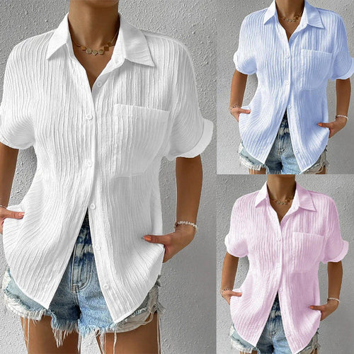 Women's Short Sleeve Shirt Blouse with Structured Material Lune London