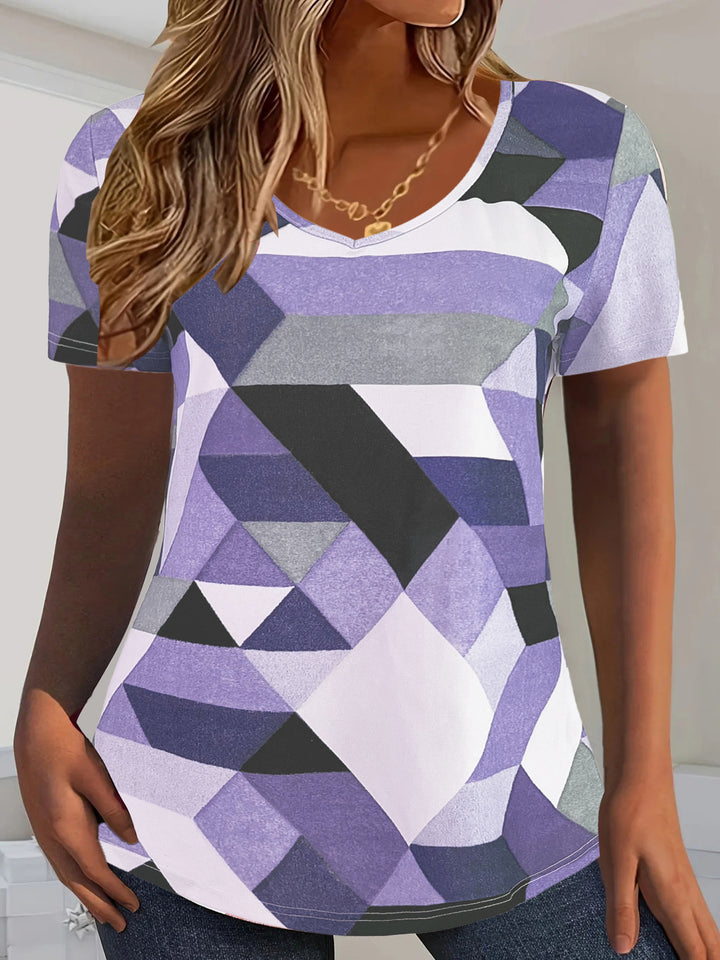 Women's V-neck t-shirt with geometric pattern and soft material Lune London