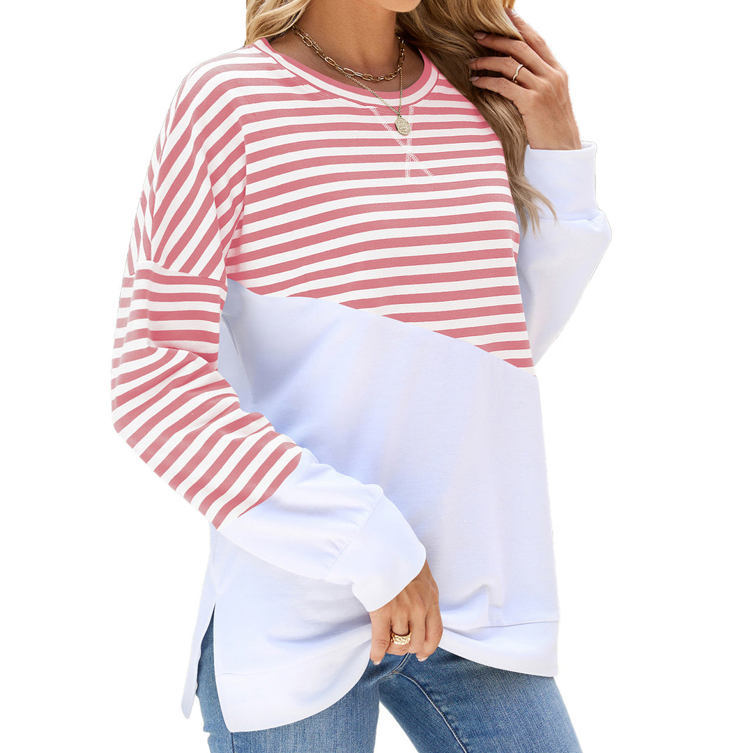 Casual women's sweatshirt with striped design and contrasting hem Lune London