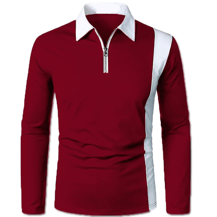 Men's Long Sleeve Polo with Modern Zipper and Contrasting Inserts Lune London