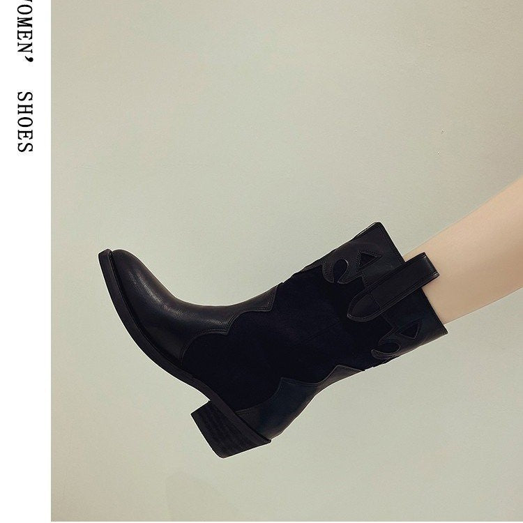 Women's western boots with stylish cut-out details and a sturdy block heel Lune London