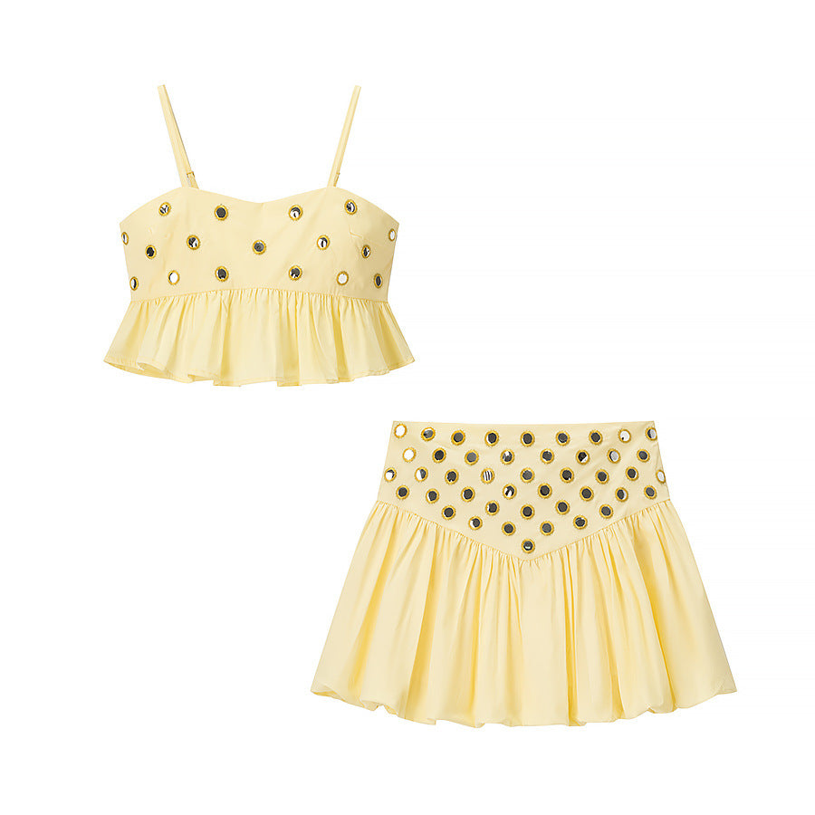 Women's blouse set with voluminous waist skirt and decorative details Lune London