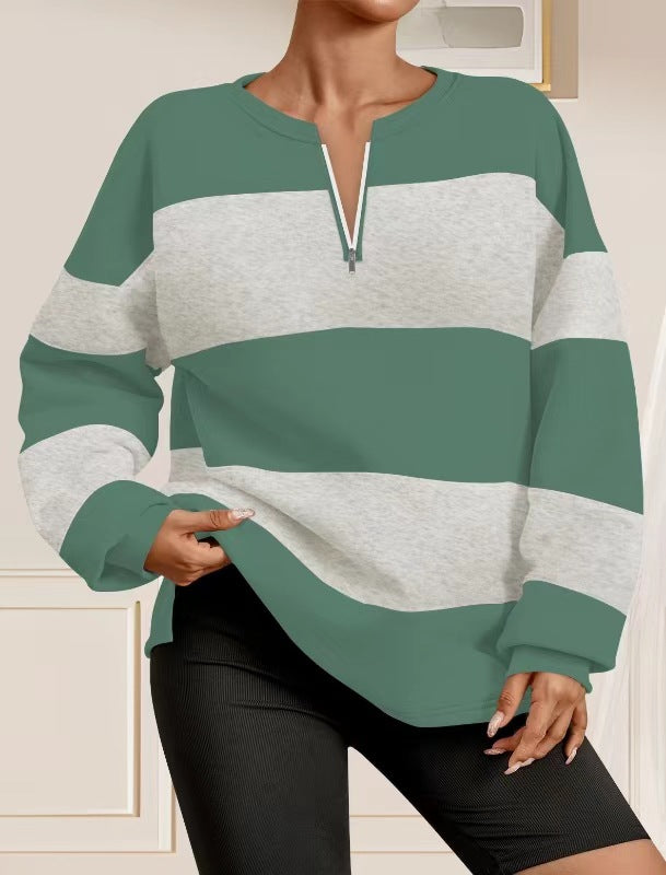 Trendy hooded sweatshirt for women with zipper and striped design Lune London