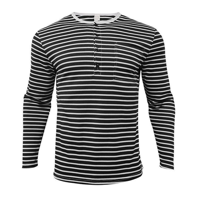 Men's long sleeve t-shirt with striped design and button placket Lune London