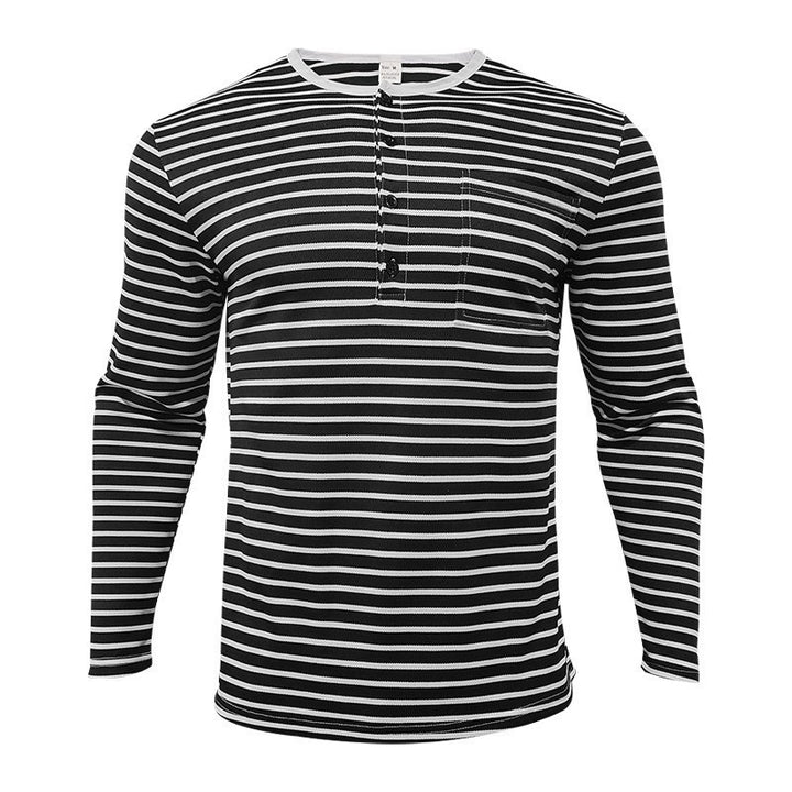 Men's long sleeve t-shirt with striped design and button placket Lune London