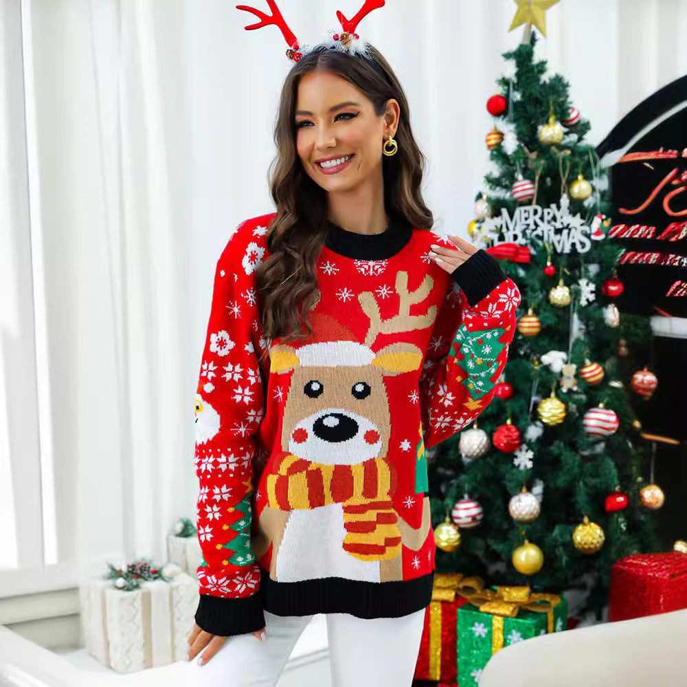 Christmas Knit Sweater for Women with Festive Reindeer Design and Detailed Colorful Patterns Lune London