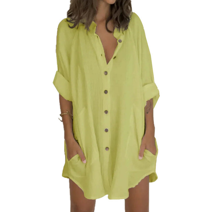 Oversized shirt dress for women with practical pockets and button placket Lune London