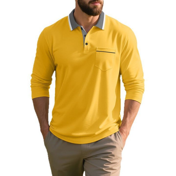Men's long-sleeved polo shirt with elegant button placket and practical chest pocket Lune London