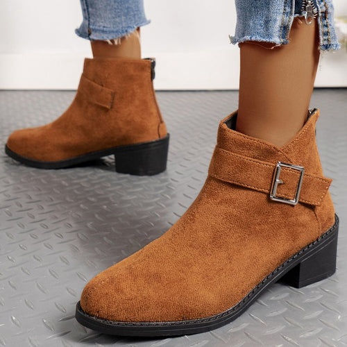 Women's ankle boots with a fashionable buckle detail and a comfortable square heel Lune London